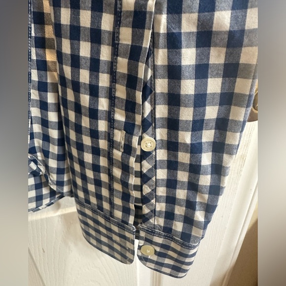 H&M LOGG Medium Fitted Shirt Blue White Plaid Button Down 100% Cotton Casual - Picture 3 of 6